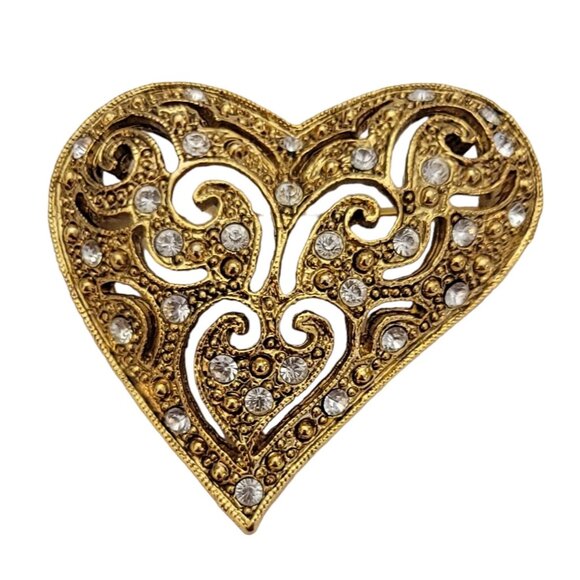 1928 Brand Clear Rhinestone Heart Pin Brooch K119 - Picture 4 of 9